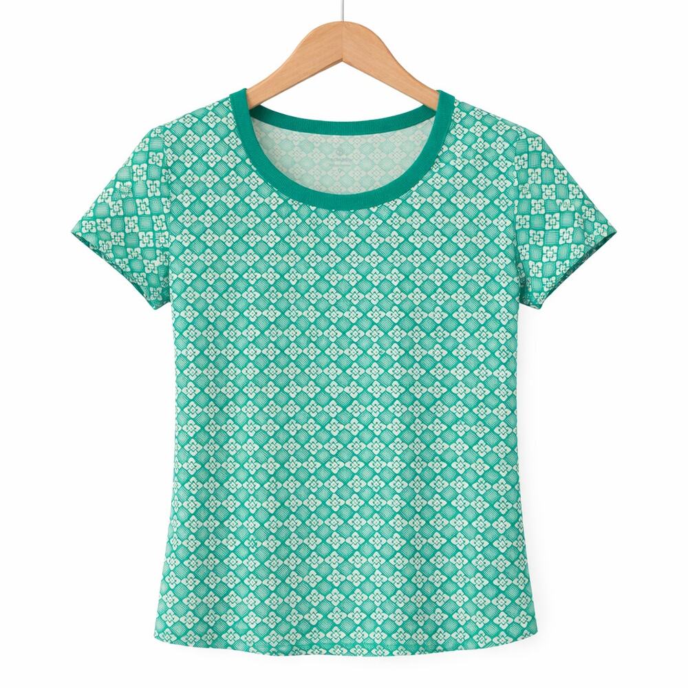T by Talbots Top Womens Size XSP Green White Geometric Print Cotton Modal Blend